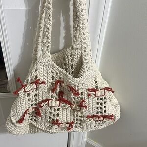 Handcrafted Cream and Red crab Crochet beach Bag